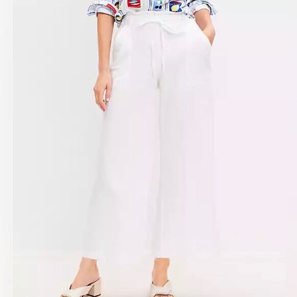 LOFT Pants - Loft Paper Bag Waist Cotton Linen Ankle Straight Leg White Pants Women’s Size S